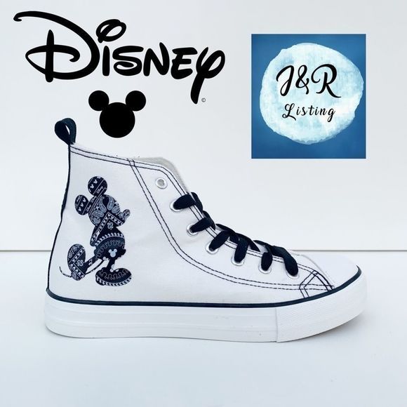 Disney Shoes - Disney Mickey Paisley Canvas Hi-Top Shoes White